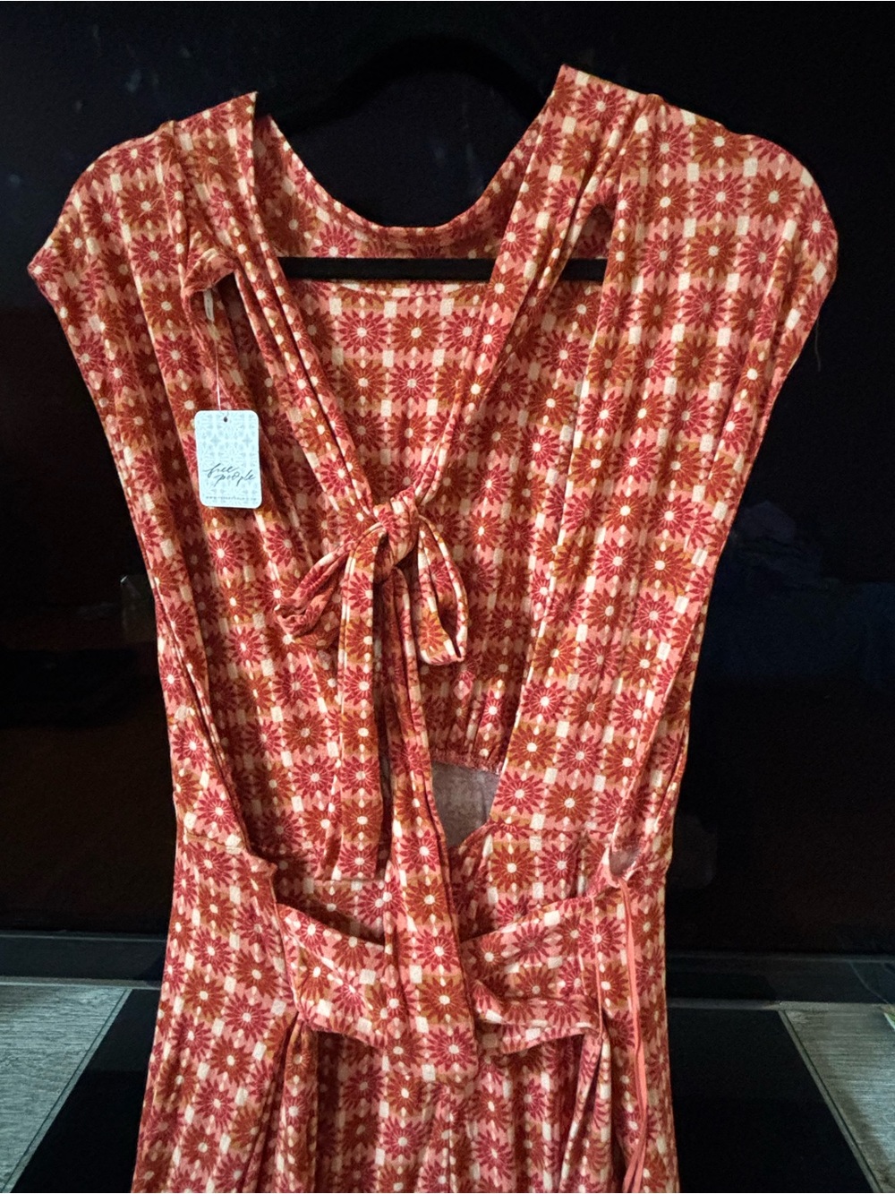 Free People Rust Plaid Tie-Back Wide-Leg Jumpsuit - Picture 4 of 10